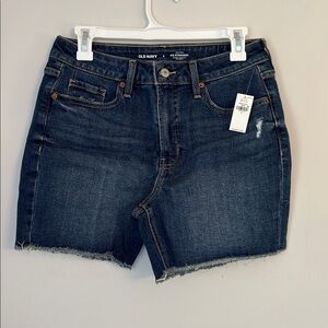 Old Navy Women's OG Straight High Rise Jeans Shorts Dark Blue Denim